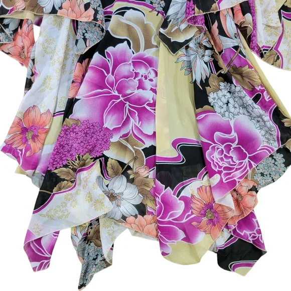 Antthony Kimono Tunic Top‎ Womens Small Floral Japanese Lotus Wrap V Neck Spring - Picture 8 of 14